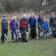 Helen Garner, second from left, and supporters at the dog agility training ground in Salterforth