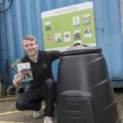County council volunteer co-ordinator Jeff Coates with a compost bin.