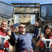 Andrew Mear, centre, launches the new LoyalFree app in Skipton. Picture Judy Probst