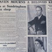 How the Craven Herald reported the death of the King on February 15, 1952