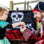 Princess Rosie Bednarek from Barnoldswick meets Captain Swash-buckle at Thornton Hall Country Park’s Princess and Pirate Adventure.