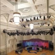 Skipton Town Hall being set uo for the BBC's Question Time programme