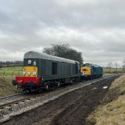 Class 20 No D8110 being towed by 37294 to Embsay after arrival. Pic A Anderson