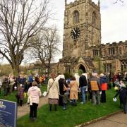 People outside the church for the Palm Sunday Procession