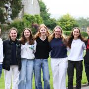 A-level students, from left: Leo Gorner, Sophie Bargh, Freya Cope, Jule Gersdorf, Eleanor Warburton, Eleanor Curtis, and Daniel Overend.