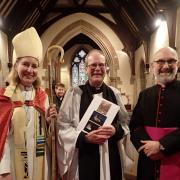 From left, Rt RevAnna Eltringham, Bishop of Ripon;  Rev Stephen Dawson  and Ven Jonathan Gough, Archdeacon of Richmond and Craven