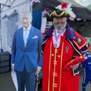 Town crier Bob Kendall in Skipton for the 2023 Royal Proclamation