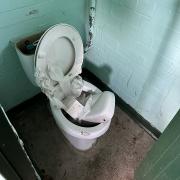 Vandalised toilet in Glusburn Park