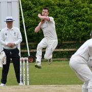 Ilkley v North Leeds: Henry Wilson powers in a delivery to Farham Khan (North Leeds) 
Picture: Richard Leach