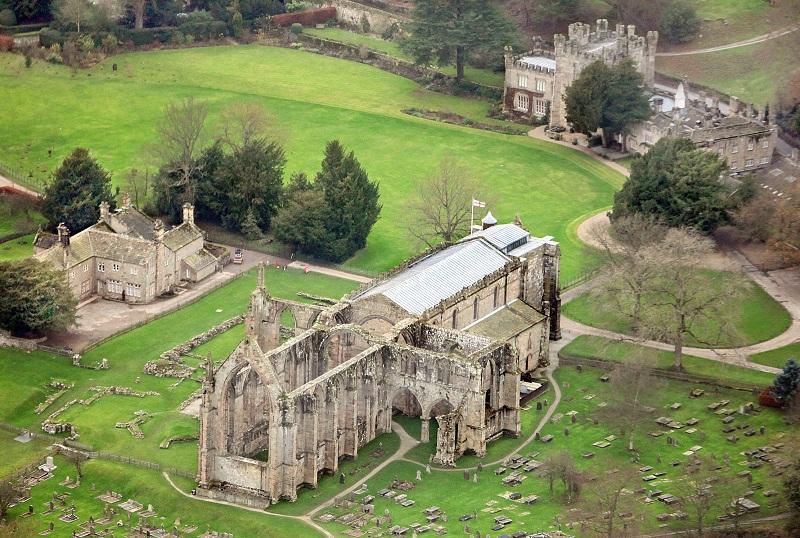 An aerial photograph of Bolton Abbey 