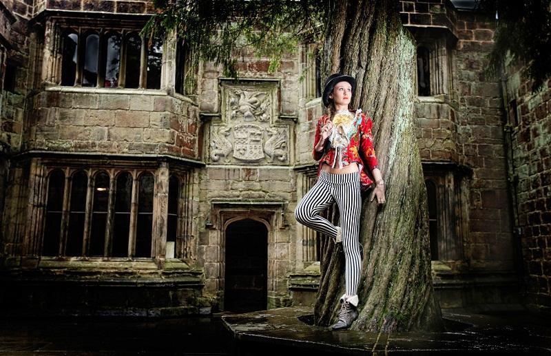 Craven College student Laura-Beth Richardson models a Les Enfants Du Paradis inspired outfit by fashion student Deacon Mabbot at Skipton’s historic castle