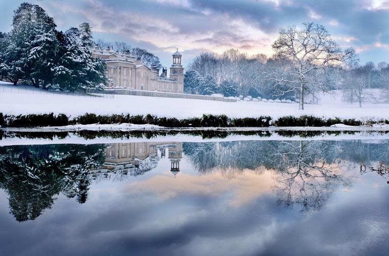 Surrounded by snow, the magnificent Broughton Hall presents the perfect winter picture.