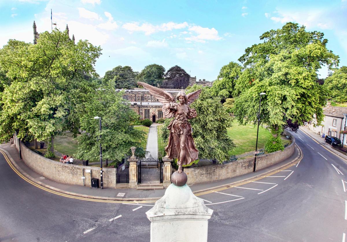 With Skipton being centre of attention last week due to Yorkshire Day, Herald photographer Stephen Garnett took advantage of a ride in a cherry picker to capture this shot of the the Goddess Nike (Winged Victory) on top of the War Memorial.
