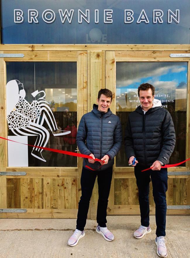 The Brownlee brothesr cut the ribbon on the new Love Brownies outlet near Appletreewick